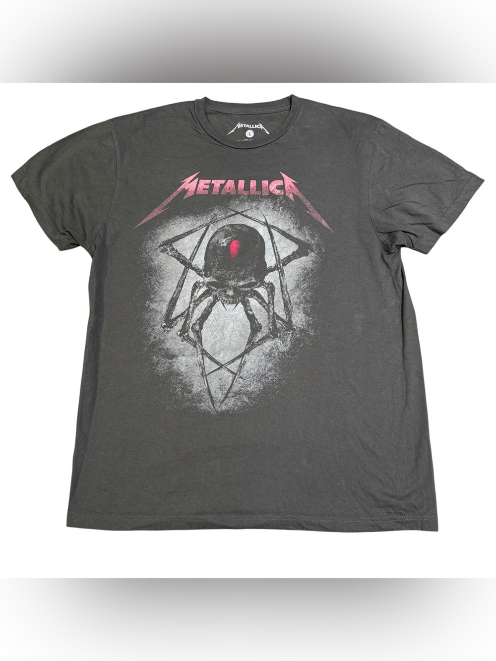 Metallica Black Widow Skull Men’s Size Large T-shirt Gray Euc Metal Rock Grudge